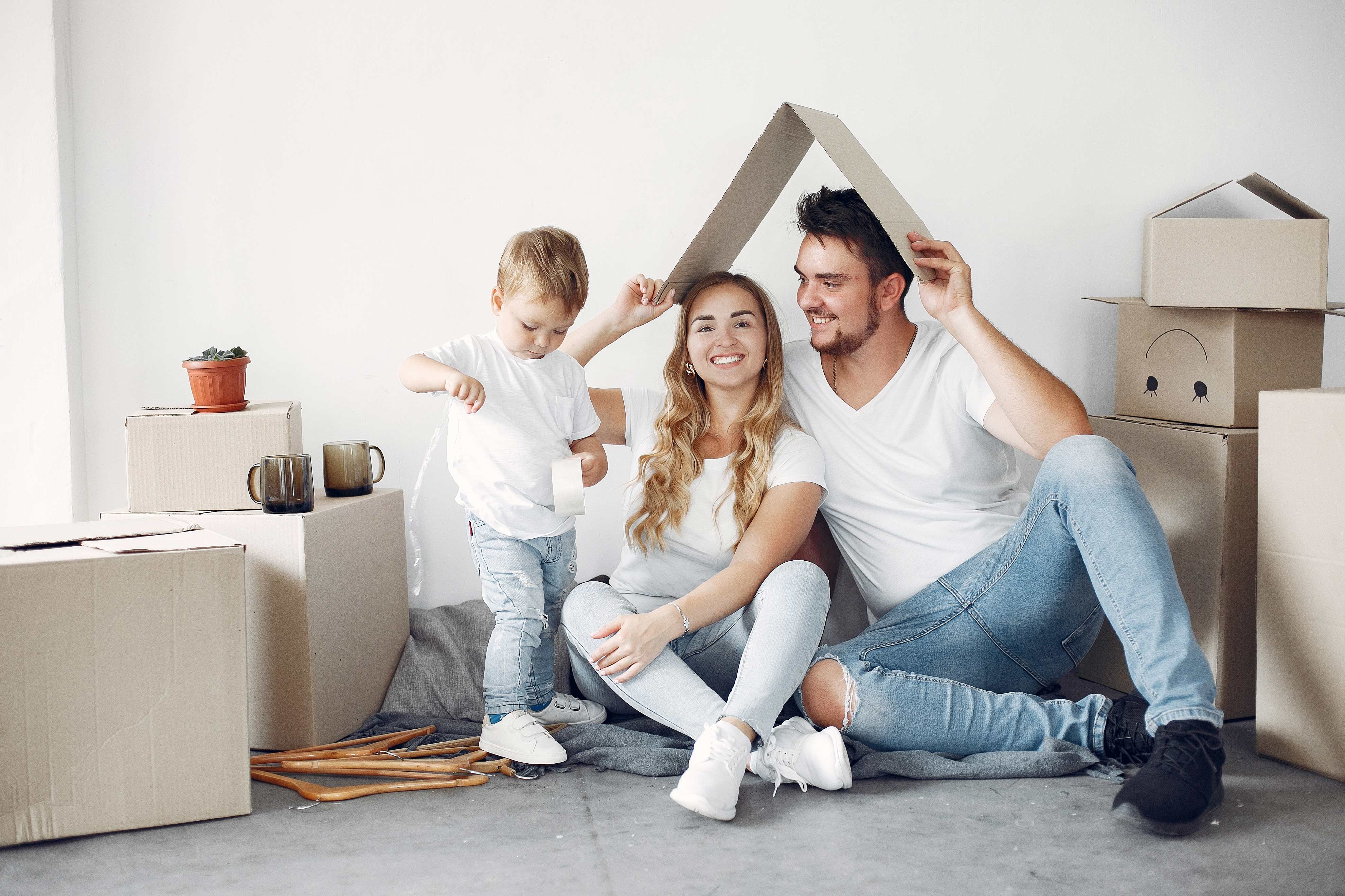 family moving using boxes